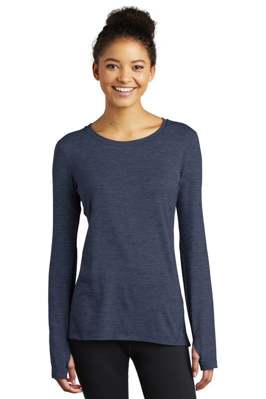 Sport-Tek  Women's Exchange 1.5 Long Sleeve Crew. LST710 Dark Denim Heather