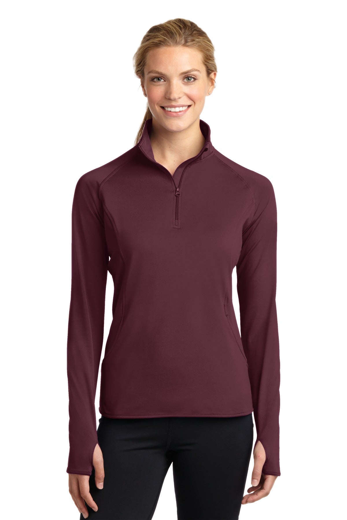 Sport-Tek Women's Sport-Wick Stretch 1/4-Zip Pullover. LST850 Maroon