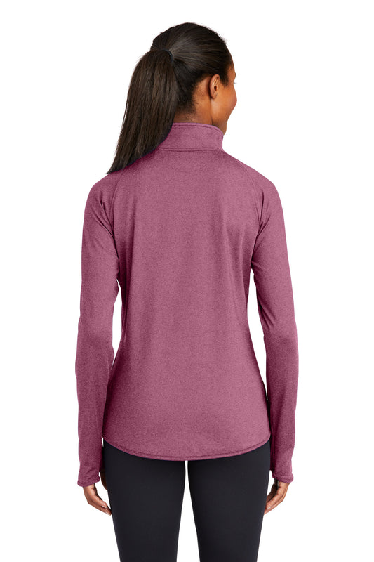Sport-Tek Women's Sport-Wick Stretch 1/4-Zip Pullover. LST850 Pink Rush Heather