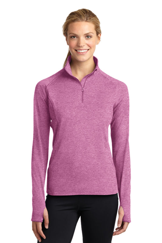Sport-Tek Women's Sport-Wick Stretch 1/4-Zip Pullover. LST850 Pink Rush Heather