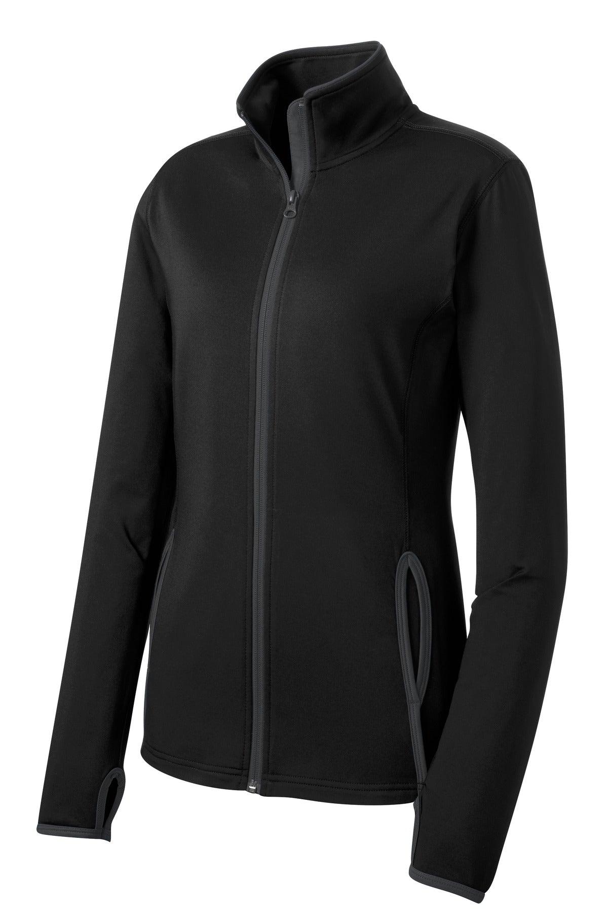 Sport-Tek Women's Sport-Wick Stretch Contrast Full-Zip Jacket.  LST853 Black/ Charcoal Grey
