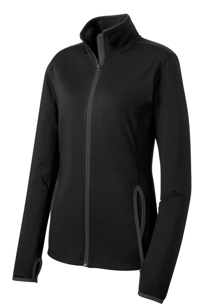 Sport-Tek Women's Sport-Wick Stretch Contrast Full-Zip Jacket.  LST853 Black/ Charcoal Grey