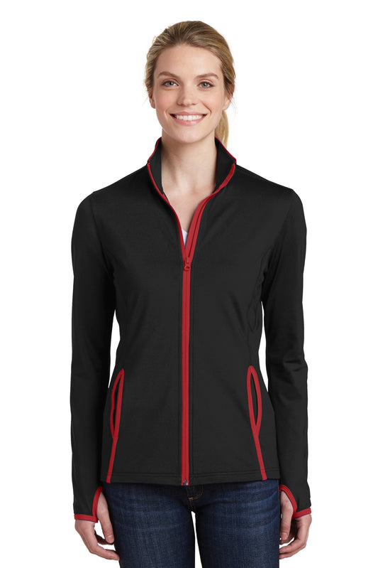 Sport-Tek Women's Sport-Wick Stretch Contrast Full-Zip Jacket.  LST853 Black/ True Red