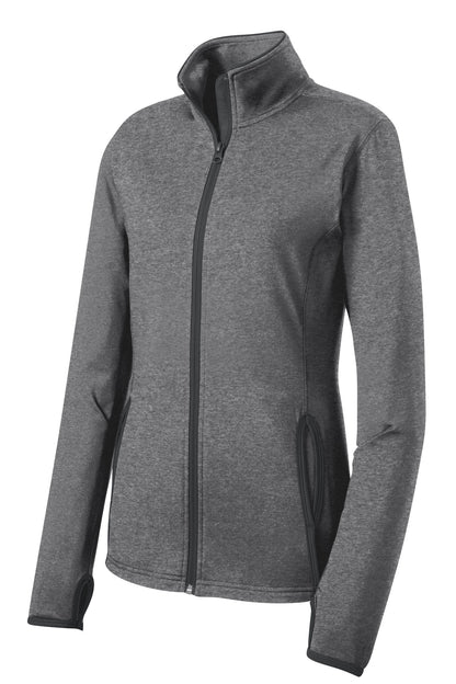 Sport-Tek Women's Sport-Wick Stretch Contrast Full-Zip Jacket.  LST853 Charcoal Grey Heather/ Charcoal Grey