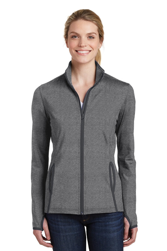 Sport-Tek Women's Sport-Wick Stretch Contrast Full-Zip Jacket.  LST853 Charcoal Grey Heather/ Charcoal Grey