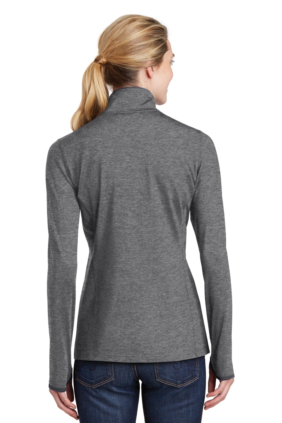 Sport-Tek Women's Sport-Wick Stretch Contrast Full-Zip Jacket.  LST853 Charcoal Grey Heather/ Charcoal Grey