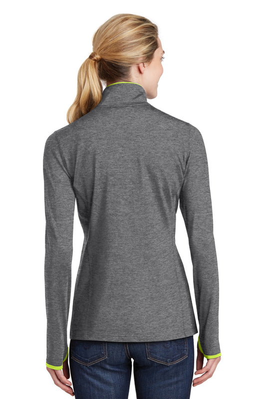 Sport-Tek Women's Sport-Wick Stretch Contrast Full-Zip Jacket.  LST853 Charcoal Grey Heather/ Charge Green