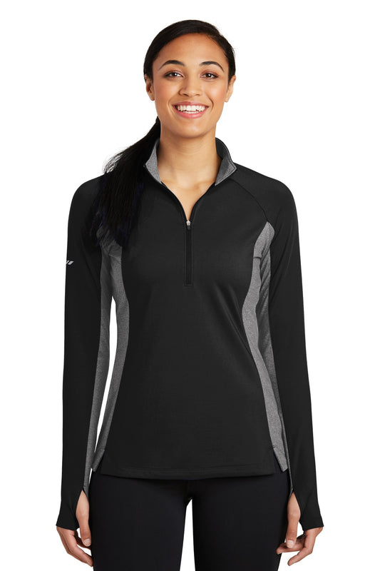 Sport-Tek Women's Sport-Wick Stretch Contrast 1/4-Zip Pullover. LST854 Black/ Charcoal Grey Heather