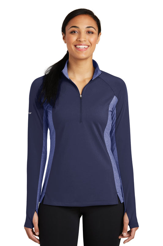 Sport-Tek Women's Sport-Wick Stretch Contrast 1/4-Zip Pullover. LST854 True Navy/ True Navy Heather