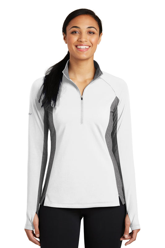 Sport-Tek Women's Sport-Wick Stretch Contrast 1/4-Zip Pullover. LST854 White/ Charcoal Grey Heather
