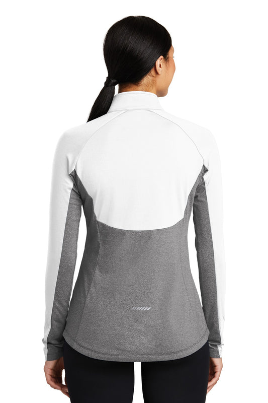 Sport-Tek Women's Sport-Wick Stretch Contrast 1/4-Zip Pullover. LST854 White/ Charcoal Grey Heather