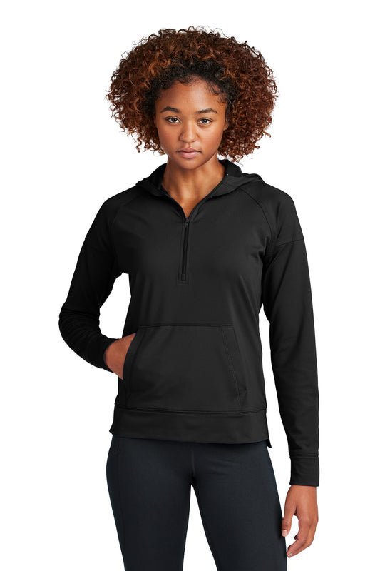 Sport-Tek Women's Sport-Wick Stretch 1/2-Zip Hoodie LST856 Black