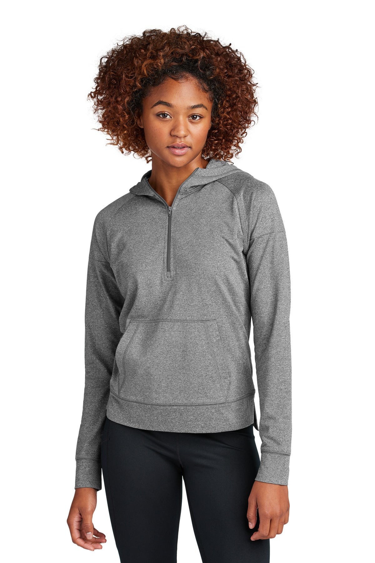 Sport-Tek Women's Sport-Wick Stretch 1/2-Zip Hoodie LST856 Charcoal Grey Heather