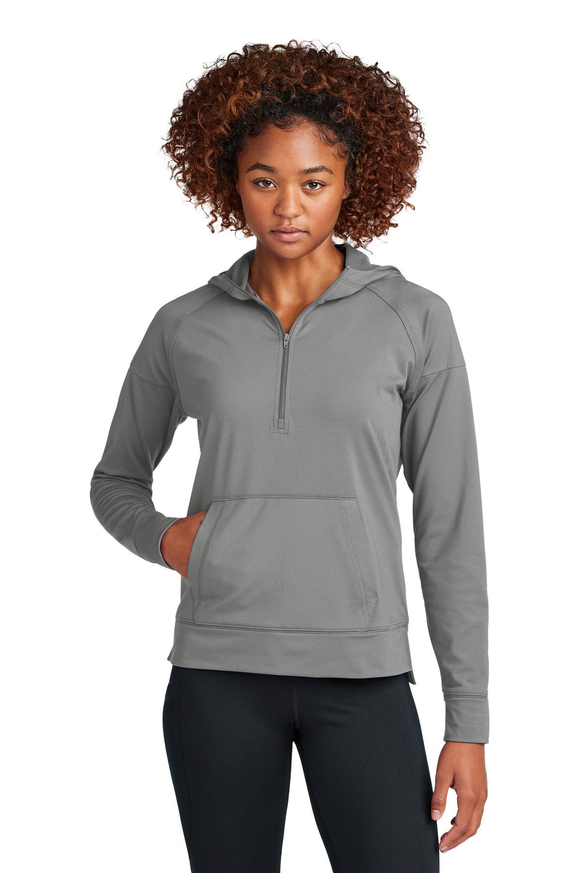 Sport-Tek Women's Sport-Wick Stretch 1/2-Zip Hoodie LST856 Charcoal Grey