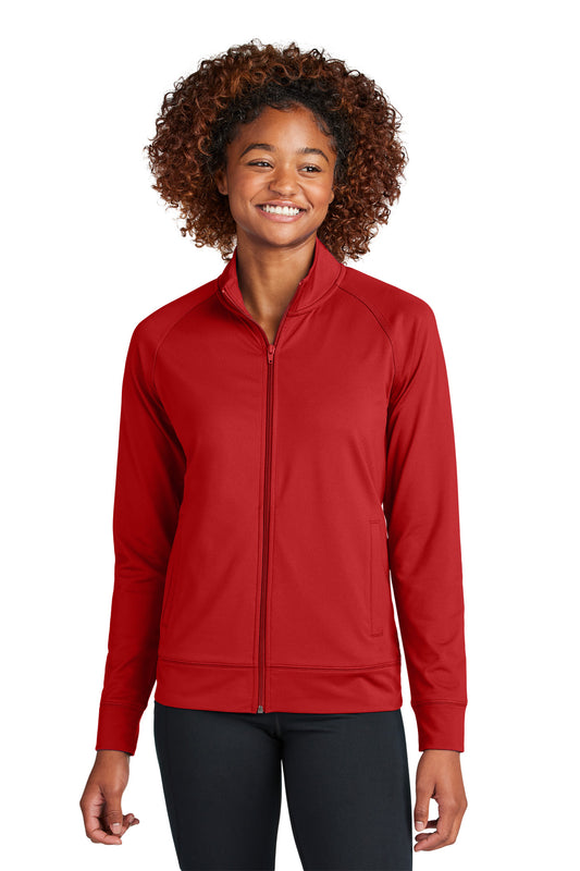 Sport-Tek Women's Sport-Wick Stretch Full-Zip Cadet Jacket LST857 Deep Red