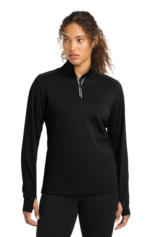 Sport-Tek Women's Sport-Wick Textured 1/4-Zip Pullover LST860 Black