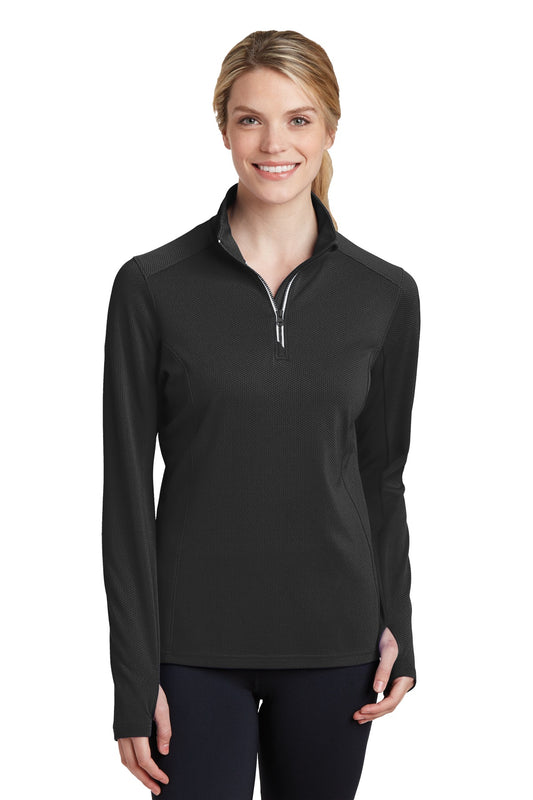 Sport-Tek Women's Sport-Wick Textured 1/4-Zip Pullover.  LST860 Black