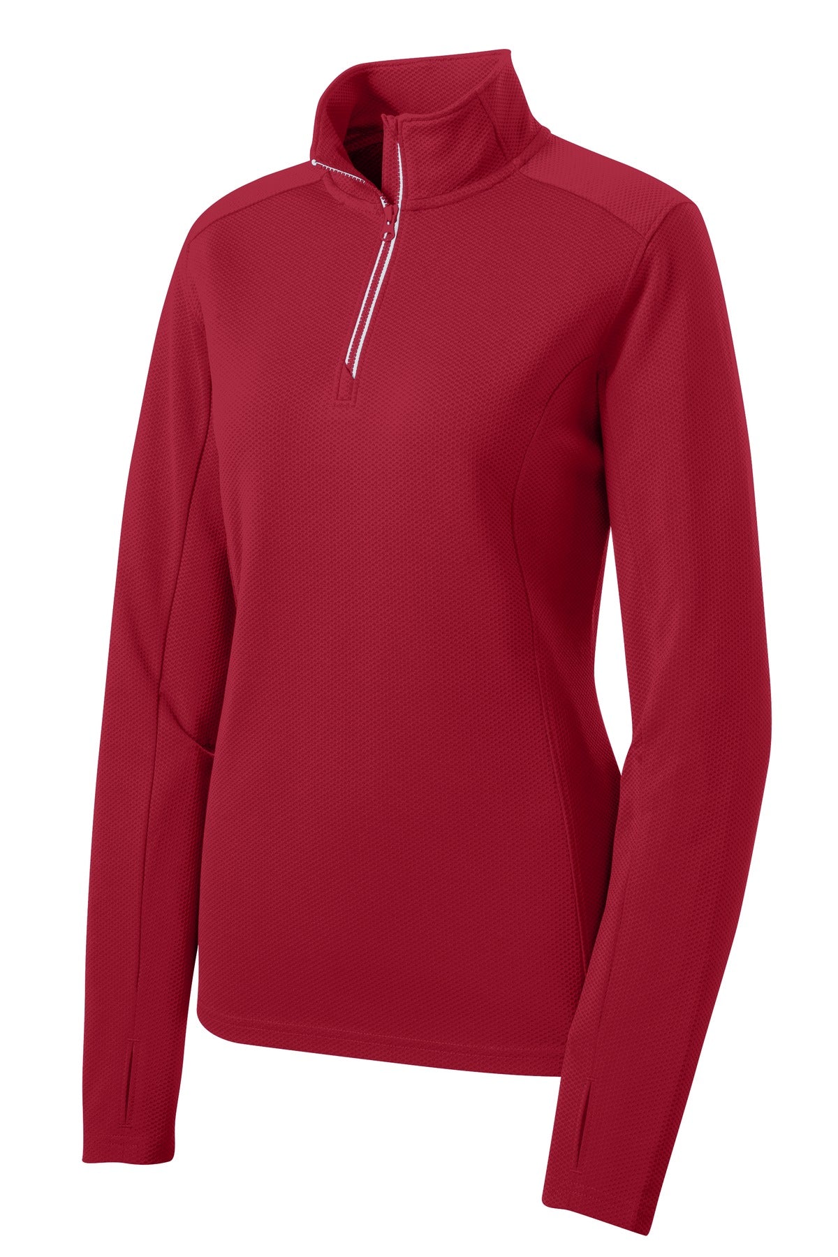 Sport-Tek Women's Sport-Wick Textured 1/4-Zip Pullover.  LST860 Deep Red