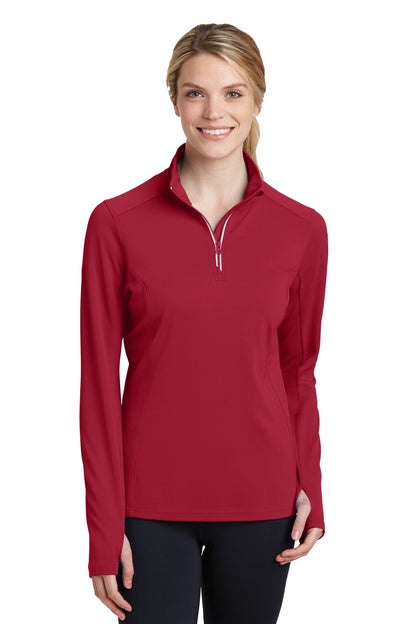 Sport-Tek Women's Sport-Wick Textured 1/4-Zip Pullover.  LST860 Deep Red
