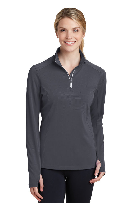 Sport-Tek Women's Sport-Wick Textured 1/4-Zip Pullover.  LST860 Iron Grey