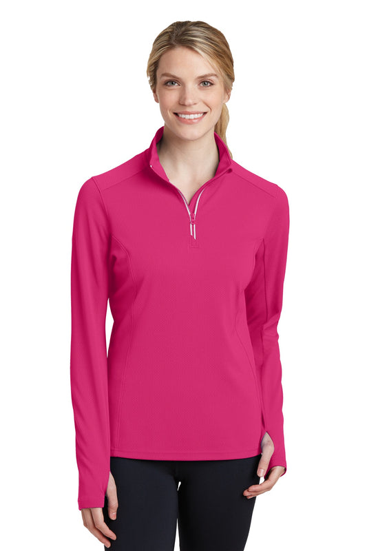 Sport-Tek Women's Sport-Wick Textured 1/4-Zip Pullover.  LST860 Pink Raspberry