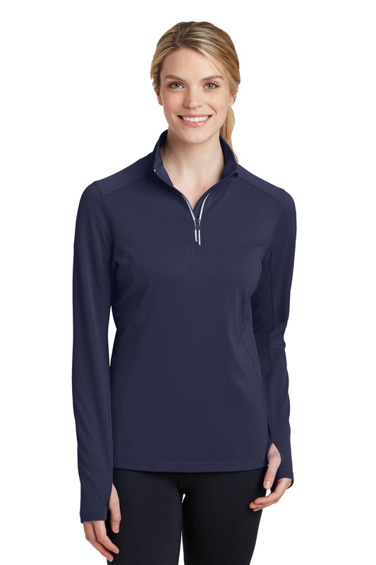 Sport-Tek Women's Sport-Wick Textured 1/4-Zip Pullover.  LST860 True Navy