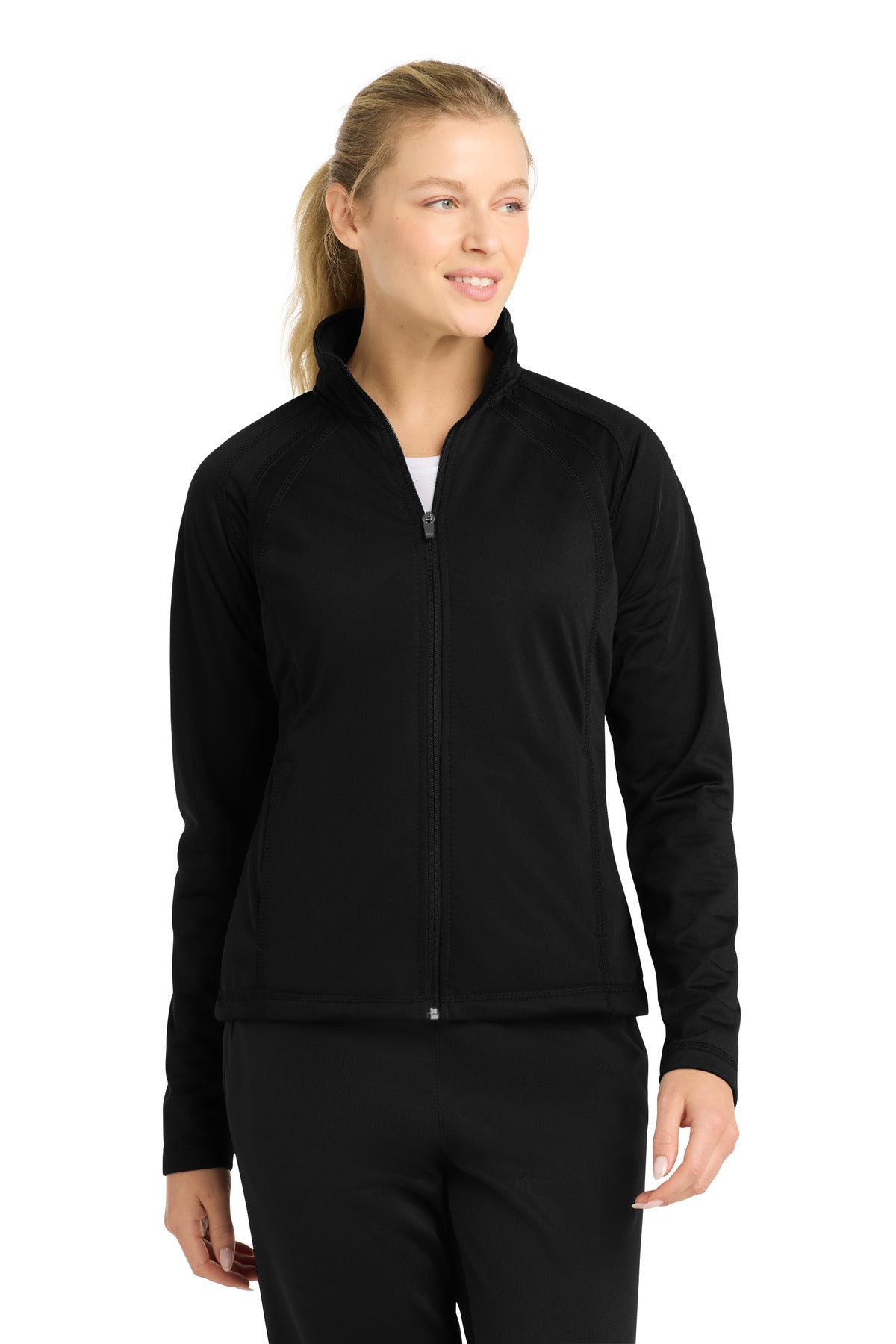 Sport-Tek Women's Tricot Track Jacket LST90 Black/ Black