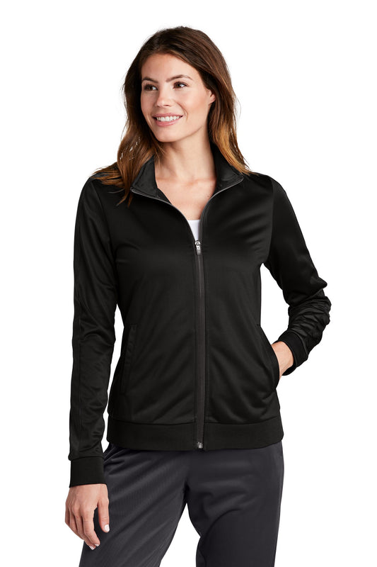 Sport-Tek  Ladies Tricot Sleeve Stripe Track Jacket. LST94 Black/ Black