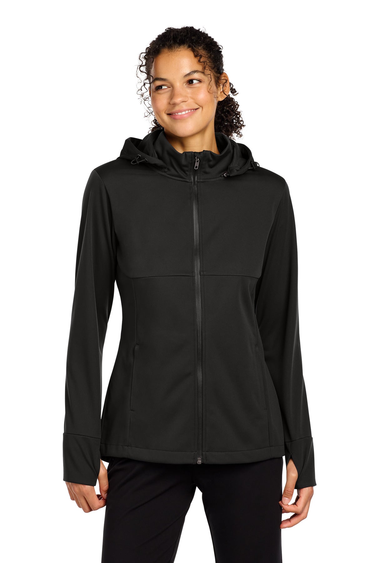 Sport-Tek Women's Hooded Soft Shell Jacket LST980 Deep Black
