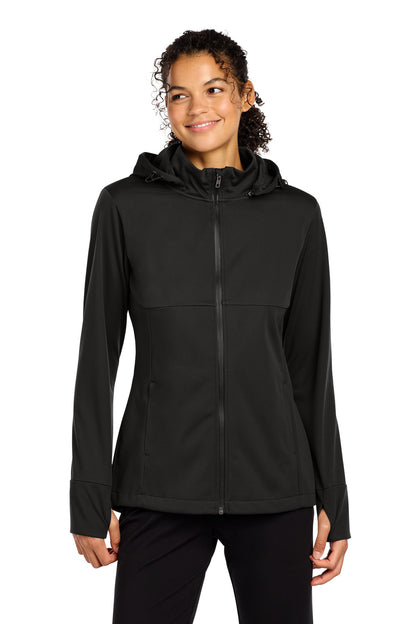 Sport-Tek Women's Hooded Soft Shell Jacket LST980 Deep Black