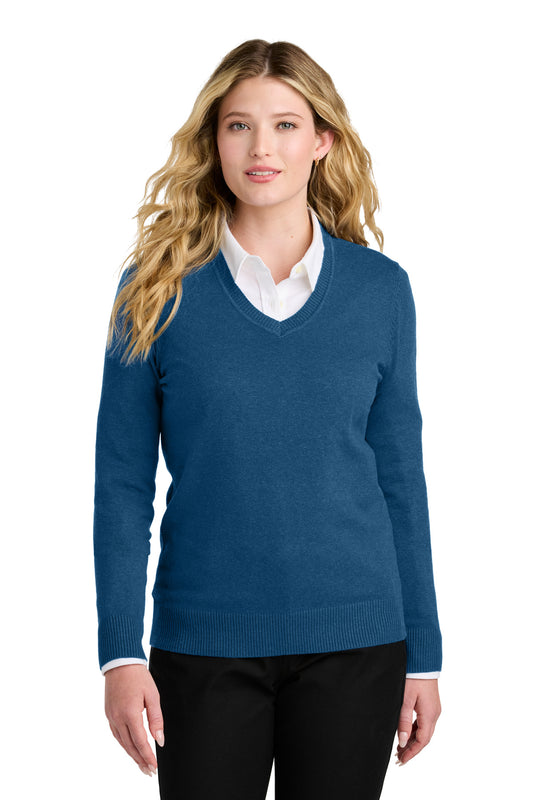 Port Authority Women's Easy Care V-Neck Sweater LSW2850 Aegean Blue Heather