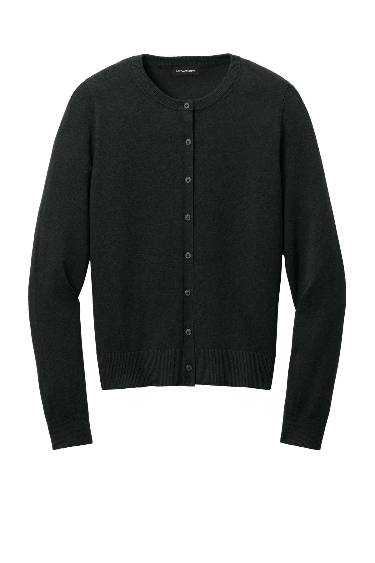 Port Authority Women's Easy Care Crewneck Cardigan Sweater LSW2870 Deep Black