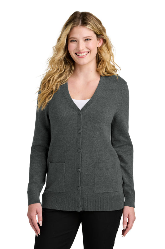 Port Authority Women's Easy Care Button-Up Cardigan Sweater LSW4150 Charcoal Heather