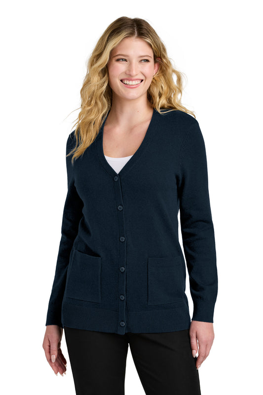 Port Authority Women's Easy Care Button-Up Cardigan Sweater LSW4150 River Blue Navy