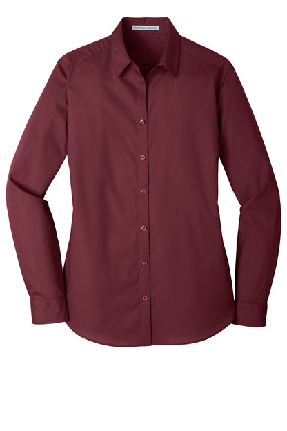 Port Authority Women's Long Sleeve Carefree Poplin Shirt. LW100 Burgundy