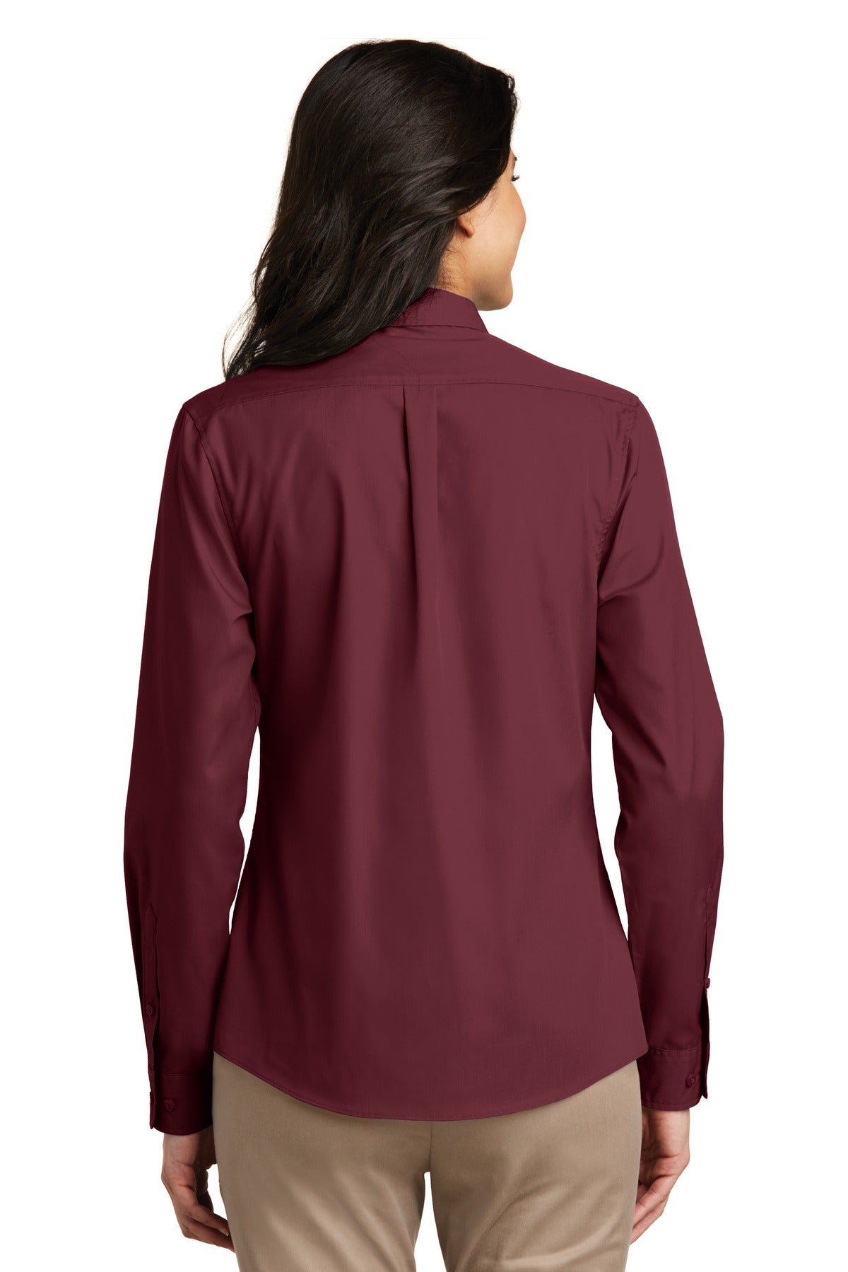 Port Authority Women's Long Sleeve Carefree Poplin Shirt. LW100 Burgundy