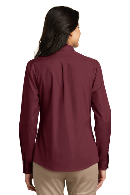 Port Authority Women's Long Sleeve Carefree Poplin Shirt. LW100 Burgundy