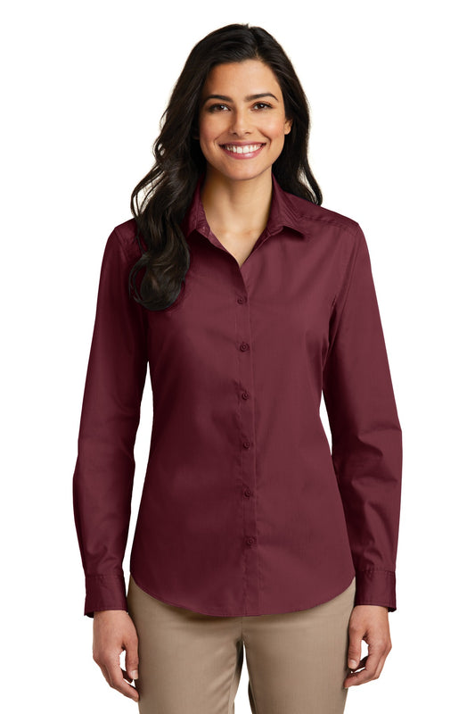 Port Authority Women's Long Sleeve Carefree Poplin Shirt. LW100 Burgundy