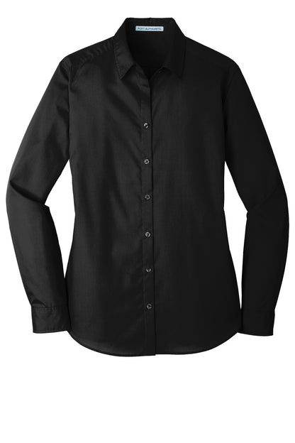 Port Authority Women's Long Sleeve Carefree Poplin Shirt. LW100 Deep Black