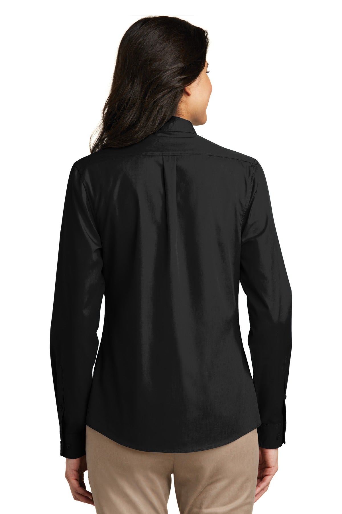 Port Authority Women's Long Sleeve Carefree Poplin Shirt. LW100 Deep Black