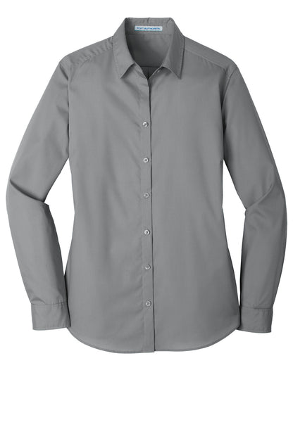 Port Authority Women's Long Sleeve Carefree Poplin Shirt. LW100 Gusty Grey