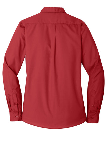 Port Authority Women's Long Sleeve Carefree Poplin Shirt. LW100 Rich Red