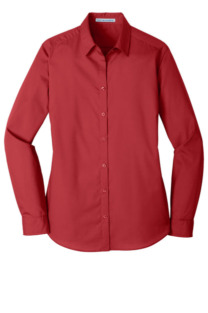Port Authority Women's Long Sleeve Carefree Poplin Shirt. LW100 Rich Red