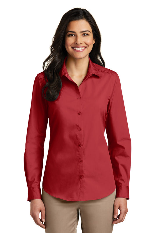 Port Authority Women's Long Sleeve Carefree Poplin Shirt. LW100 Rich Red