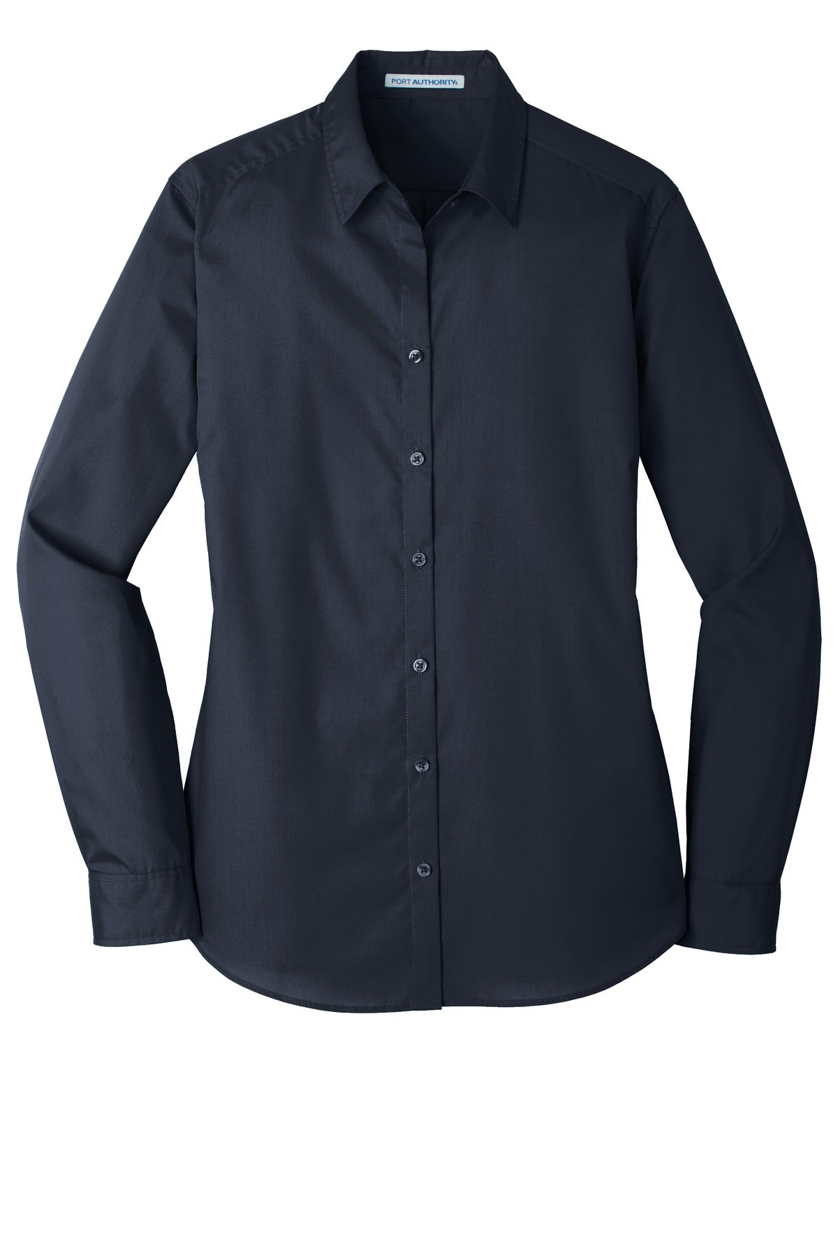 Port Authority Women's Long Sleeve Carefree Poplin Shirt. LW100 River Blue Navy