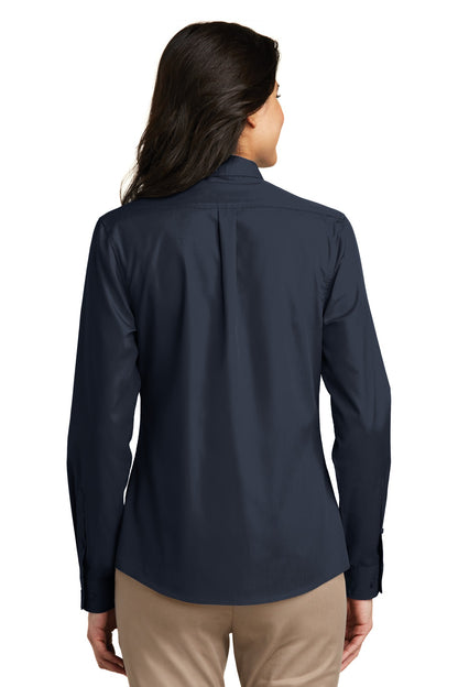 Port Authority Women's Long Sleeve Carefree Poplin Shirt. LW100 River Blue Navy
