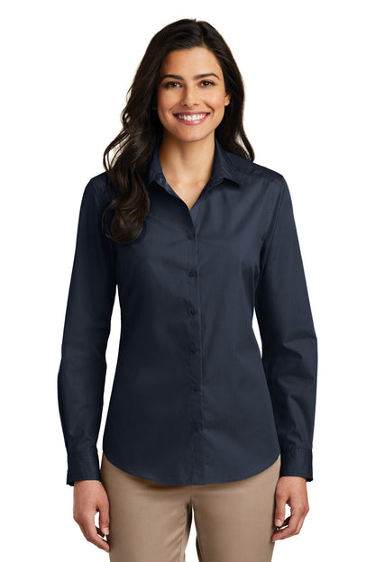 Port Authority Women's Long Sleeve Carefree Poplin Shirt. LW100 River Blue Navy