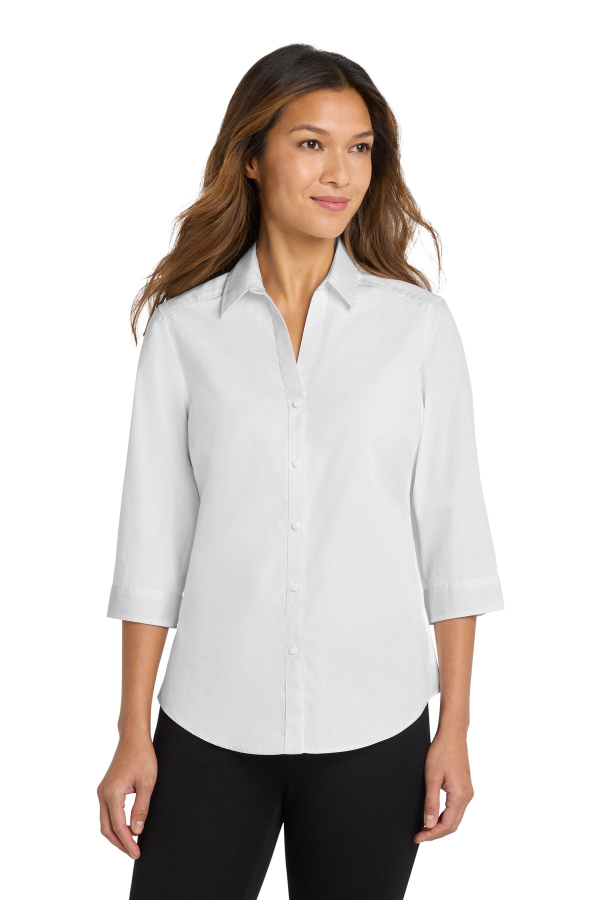 Port Authority Women's 3/4-Sleeve Carefree Poplin Shirt. LW102 White