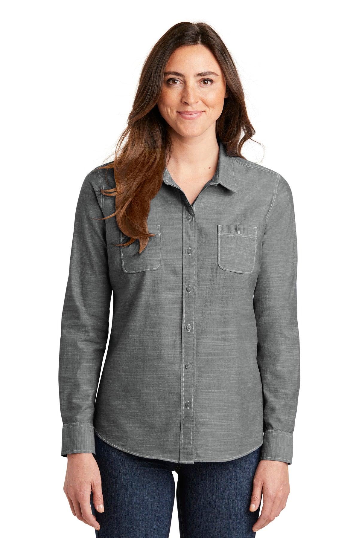 Port Authority Women's Slub Chambray Shirt. LW380 Grey