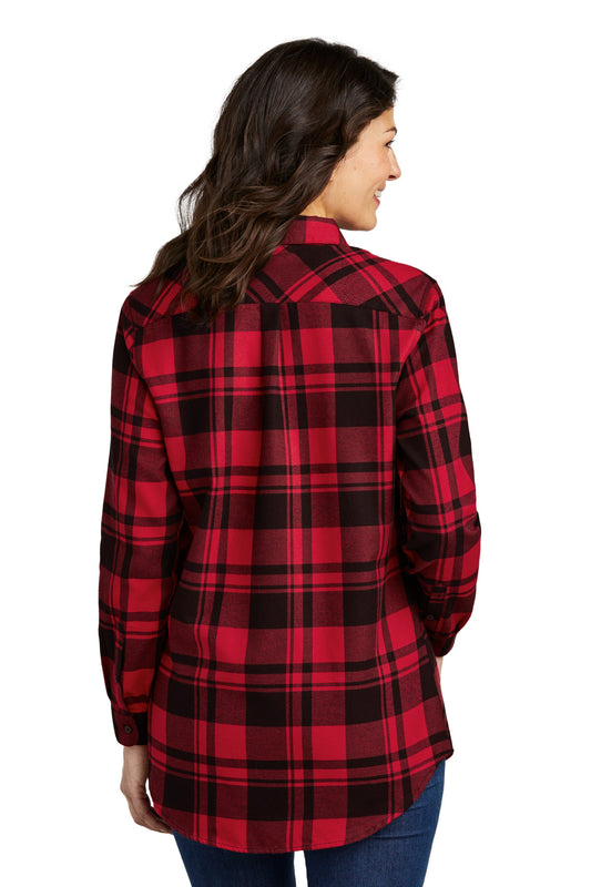 Port Authority Women's Plaid Flannel Tunic . LW668 Engine Red/ Black